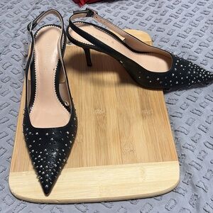 Zara Black Studded Slingback Heels Size 36